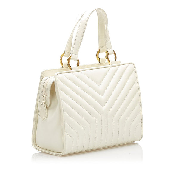 イヴ サンローラン ホワイト レザー ハンドバッグ レディース YVES SAINT LAURENT 中古