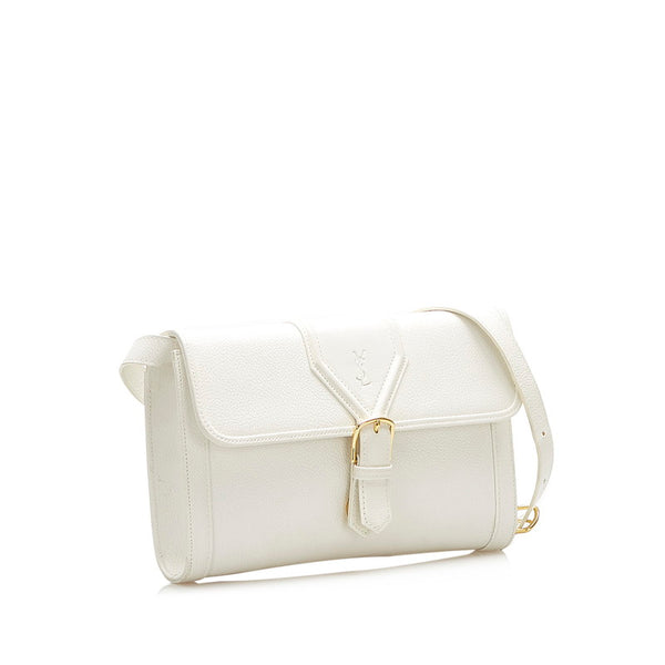 イヴ サンローラン ホワイト レザー 肩掛け ショルダーバッグ レディース YVES SAINT LAURENT 中古