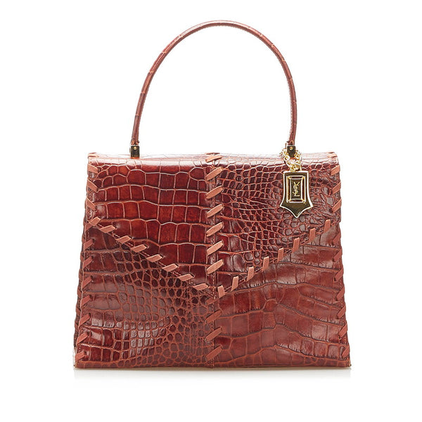 イヴ サンローラン ブラウン 型押しレザー ハンドバッグ レディース YVES SAINT LAURENT 中古