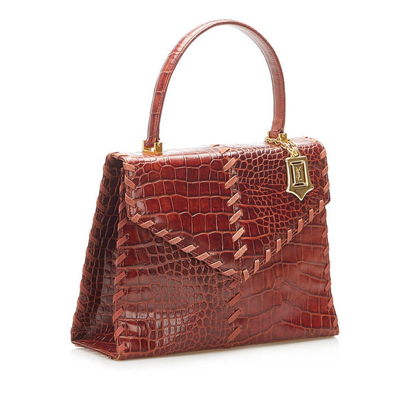 イヴ サンローラン ブラウン 型押しレザー ハンドバッグ レディース YVES SAINT LAURENT 中古