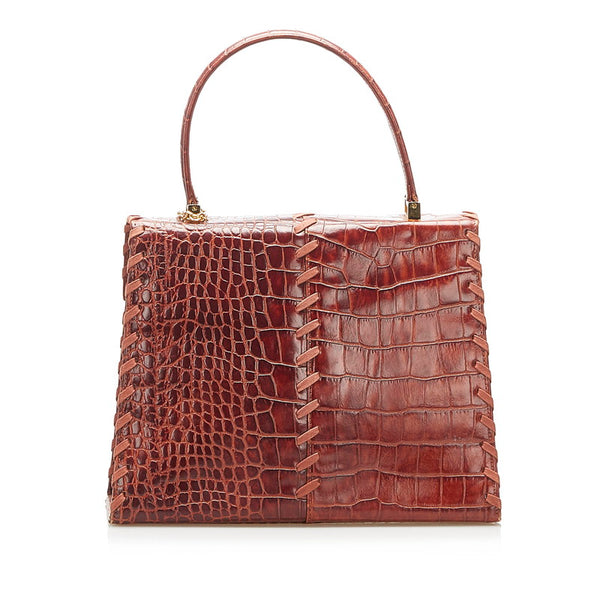 イヴ サンローラン ブラウン 型押しレザー ハンドバッグ レディース YVES SAINT LAURENT 中古