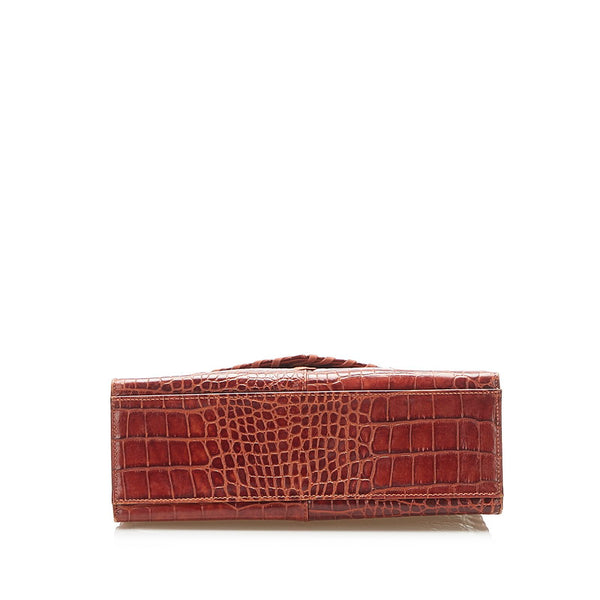 イヴ サンローラン ブラウン 型押しレザー ハンドバッグ レディース YVES SAINT LAURENT 中古