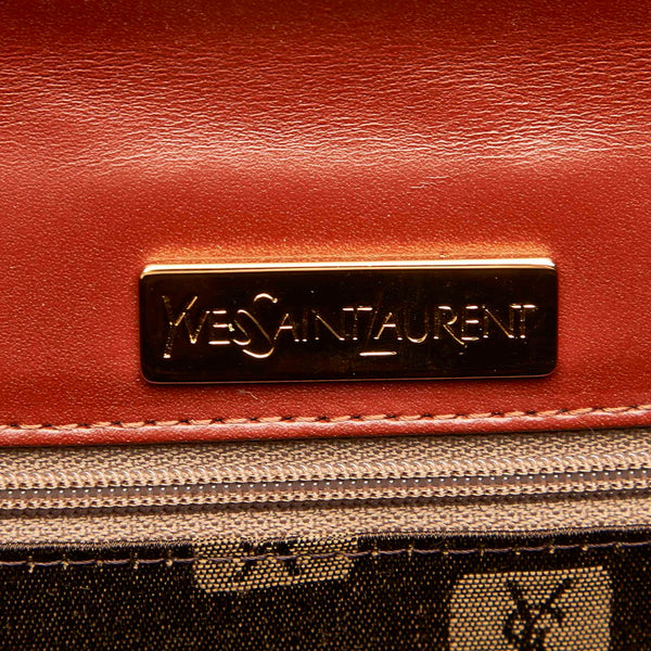 イヴ サンローラン ブラウン 型押しレザー ハンドバッグ レディース YVES SAINT LAURENT 中古