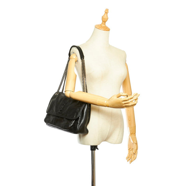 イヴ サンローラン ニキ ブラック レザー チェーン ショルダーバッグ レディース YVES SAINT LAURENT 中古