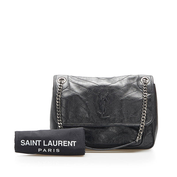 イヴ サンローラン ニキ ブラック レザー チェーン ショルダーバッグ レディース YVES SAINT LAURENT 中古