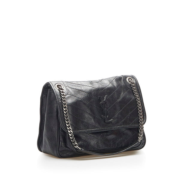 イヴ サンローラン ニキ ブラック レザー チェーン ショルダーバッグ レディース YVES SAINT LAURENT 中古