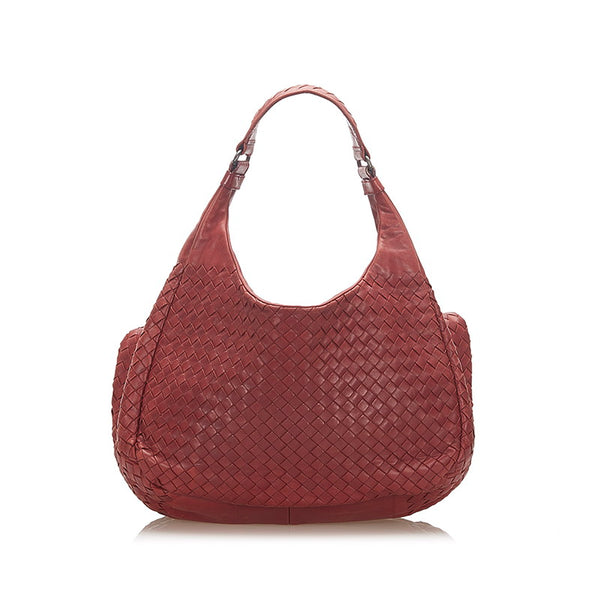 ボッテガヴェネタ イントレチャート カンパーナ ワインレッド レザー ショルダーバッグ レディース BOTTEGAVENETA 中古