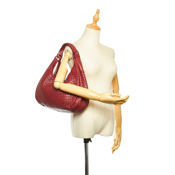 ボッテガヴェネタ イントレチャート カンパーナ ワインレッド レザー ショルダーバッグ レディース BOTTEGAVENETA 中古