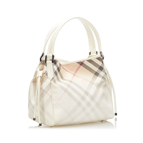 バーバリー ノバチェック グラデーション ホワイト PVC パテントレザー トートバッグ レディース BURBERRY 中古