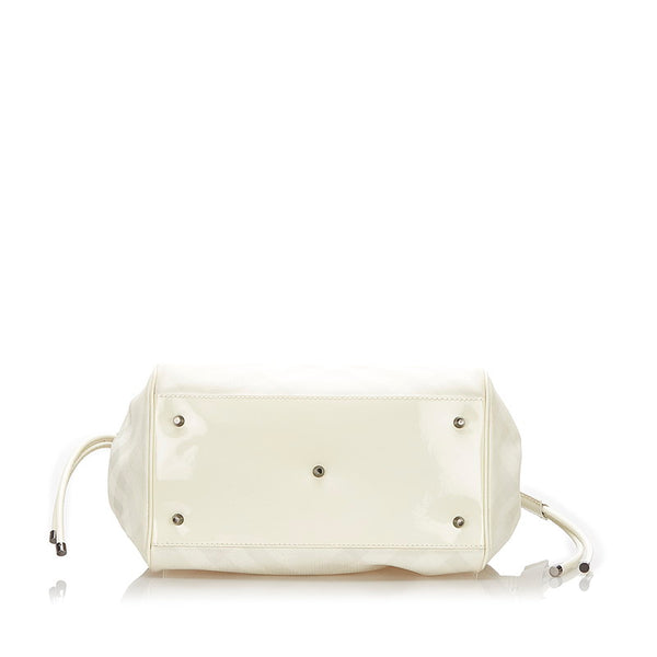 バーバリー ノバチェック グラデーション ホワイト PVC パテントレザー トートバッグ レディース BURBERRY 中古