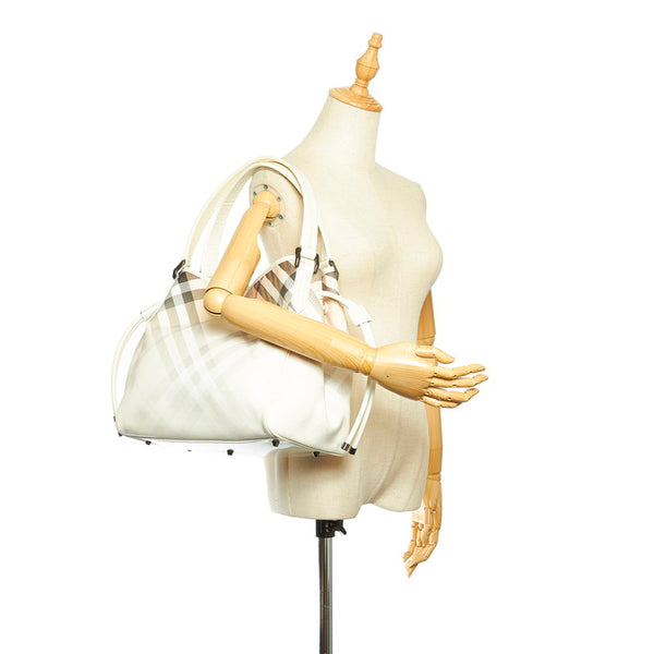 バーバリー ノバチェック グラデーション ホワイト PVC パテントレザー トートバッグ レディース BURBERRY 中古