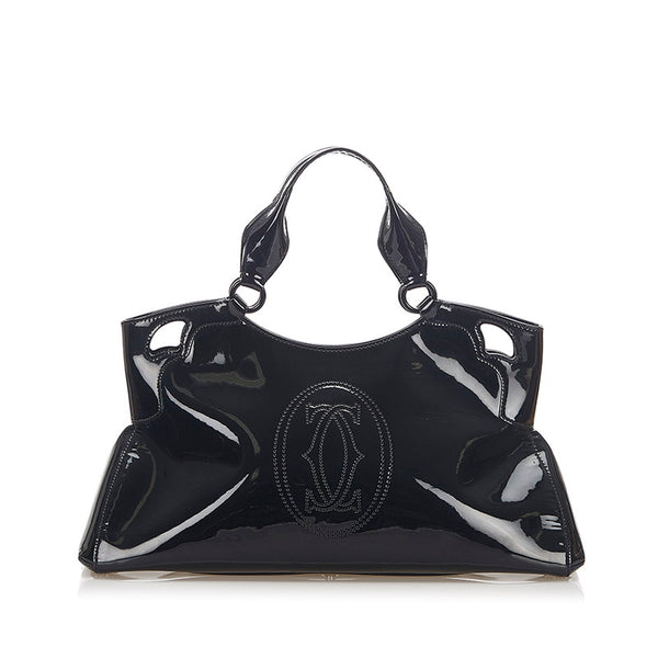 カルティエ マルチェロ ブラック パテントレザー ハンドバッグ レディース CARTIER 中古