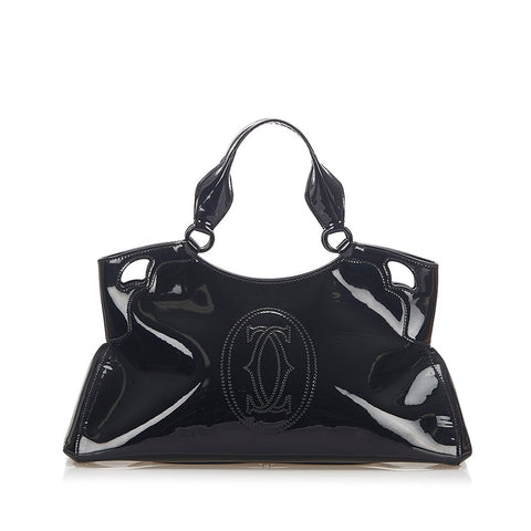 カルティエ マルチェロ ブラック パテントレザー ハンドバッグ レディース CARTIER 中古