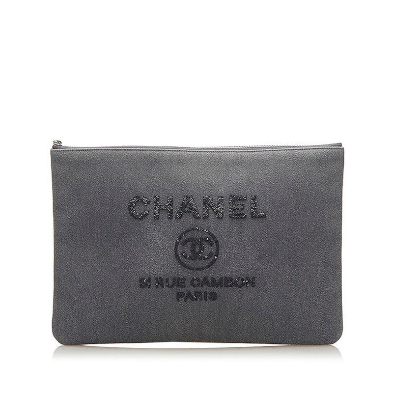 シャネル ドーヴィル グレー キャンバス クラッチバッグ レディース CHANEL 中古