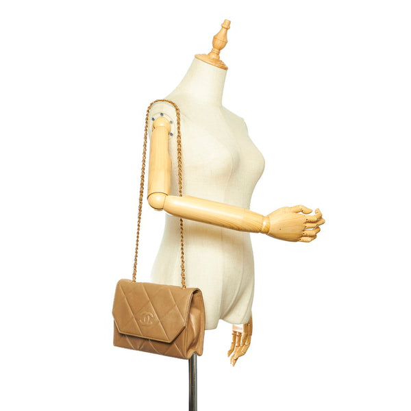 シャネル マトラッセ ベージュ カーフ チェーン ショルダーバッグ レディース CHANEL 中古