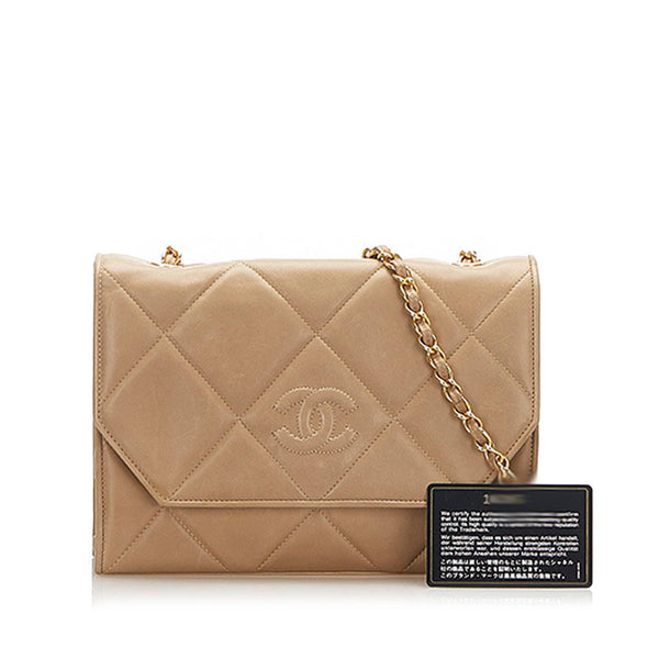 シャネル マトラッセ ベージュ カーフ チェーン ショルダーバッグ レディース CHANEL 中古