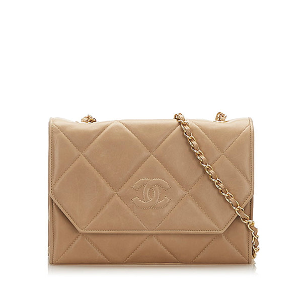 シャネル マトラッセ ベージュ カーフ チェーン ショルダーバッグ レディース CHANEL 中古