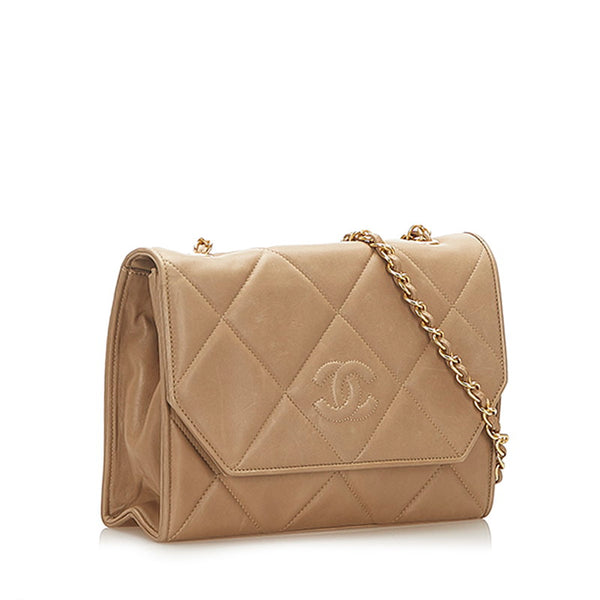 シャネル マトラッセ ベージュ カーフ チェーン ショルダーバッグ レディース CHANEL 中古