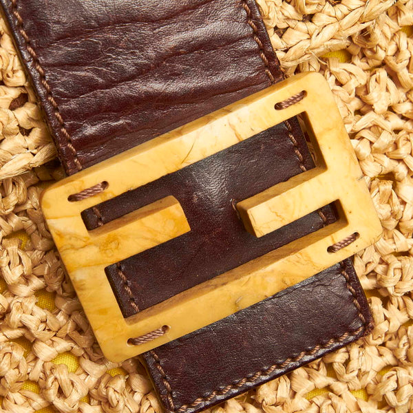 フェンディ マンマバケット イエロー ブラウン ストロー レザー ショルダーバッグ レディース FENDI 中古