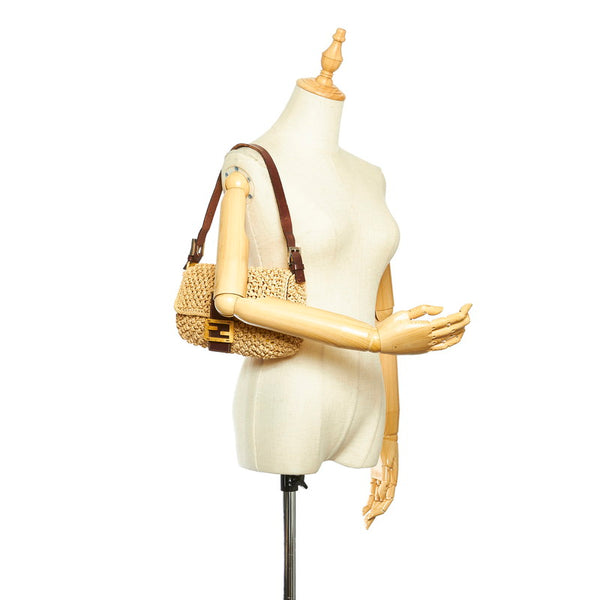 フェンディ マンマバケット イエロー ブラウン ストロー レザー ショルダーバッグ レディース FENDI 中古