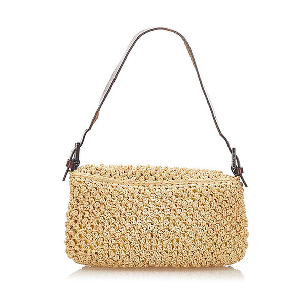 フェンディ マンマバケット イエロー ブラウン ストロー レザー ショルダーバッグ レディース FENDI 中古