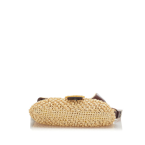 フェンディ マンマバケット イエロー ブラウン ストロー レザー ショルダーバッグ レディース FENDI 中古