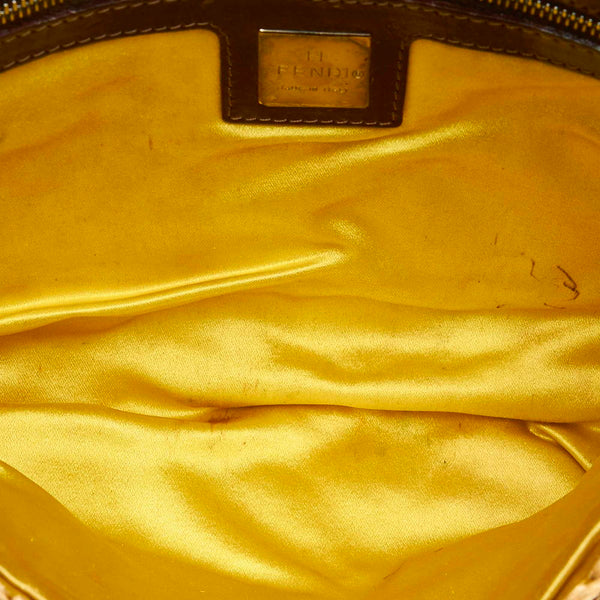 フェンディ マンマバケット イエロー ブラウン ストロー レザー ショルダーバッグ レディース FENDI 中古