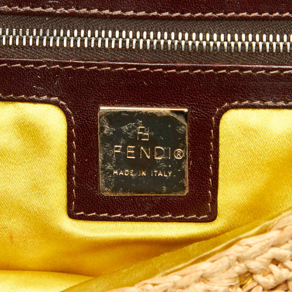 フェンディ マンマバケット イエロー ブラウン ストロー レザー ショルダーバッグ レディース FENDI 中古