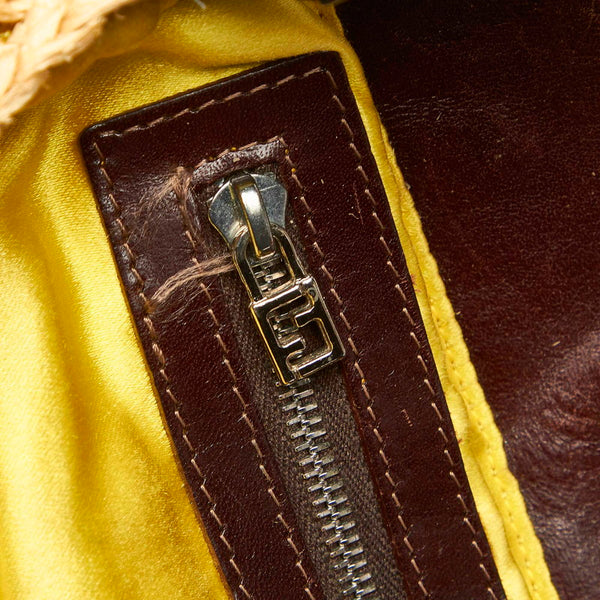 フェンディ マンマバケット イエロー ブラウン ストロー レザー ショルダーバッグ レディース FENDI 中古