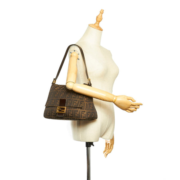 フェンディ ズッカ　 マンマバケット ブラウン キャンバス レザー 肩掛け ショルダーバッグ レディース FENDI 中古