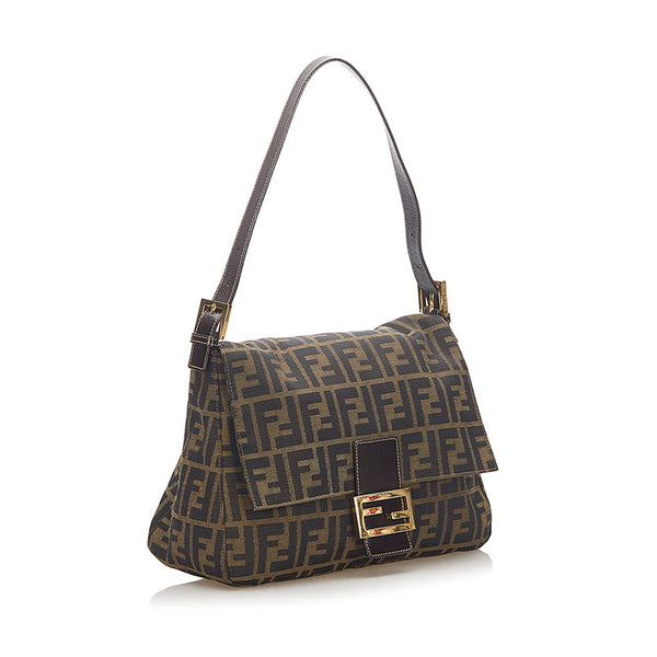 フェンディ ズッカ　 マンマバケット ブラウン キャンバス レザー 肩掛け ショルダーバッグ レディース FENDI 中古