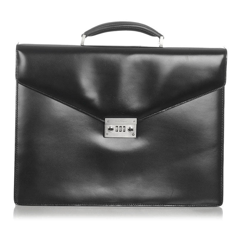 サルヴァトーレフェラガモ EP-24 1006 ブラック レザー ビジネスバッグ ショルダーバッグ 2WAY メンズ Salvatore Ferragamo 【中古】