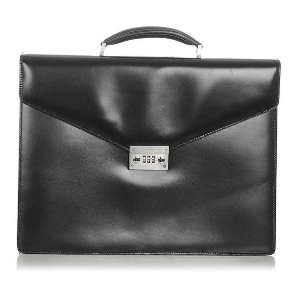 サルヴァトーレフェラガモ EP-24 1006 ブラック レザー ビジネスバッグ ショルダーバッグ 2WAY メンズ Salvatore Ferragamo 【中古】