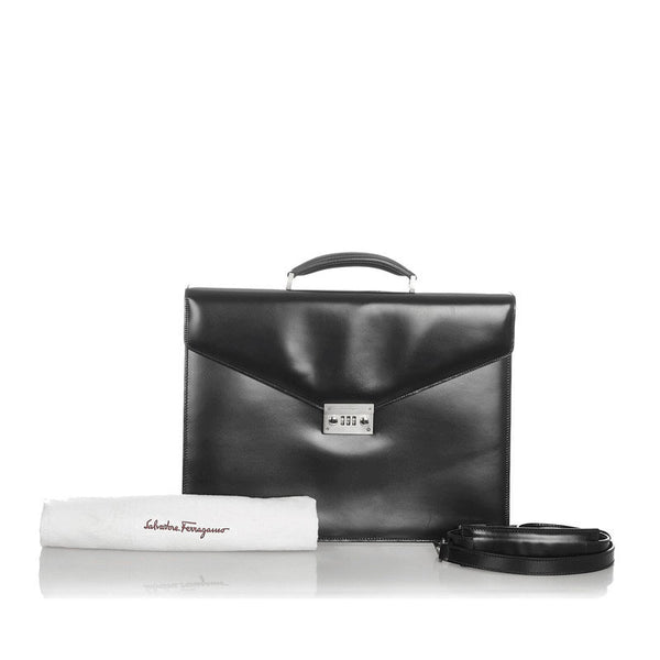 サルヴァトーレフェラガモ EP-24 1006 ブラック レザー ビジネスバッグ ショルダーバッグ 2WAY メンズ Salvatore Ferragamo 【中古】