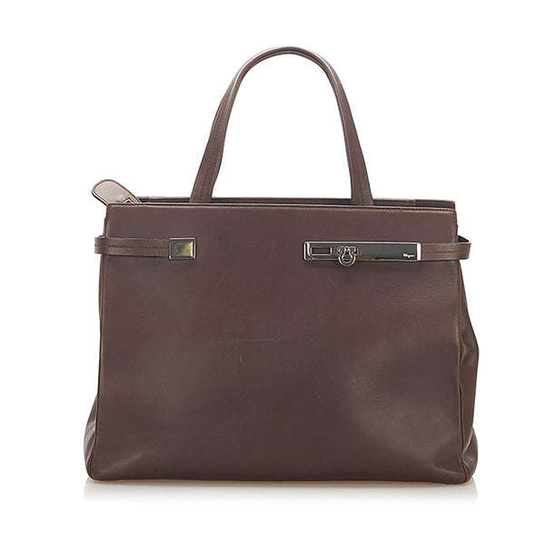 サルヴァトーレフェラガモ AQ-21 9245 ブラウン レザー ハンドバッグ レディース Salvatore Ferragamo 【中古】