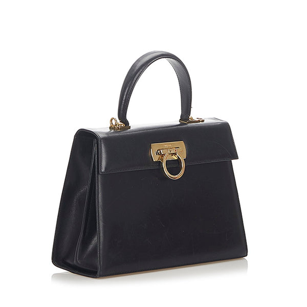 サルヴァトーレフェラガモ ガンチーニ DD21 2181 ブラック レザー ハンドバッグ レディース Salvatore Ferragamo 中古