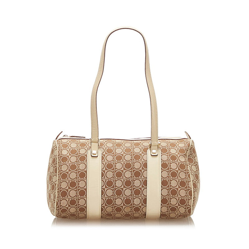 サルヴァトーレフェラガモ ガンチーニ AU21/3341 ベージュ キャンバス レザー ボストンバッグ レディース Salvatore Ferragamo 中古