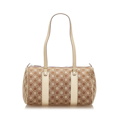 サルヴァトーレフェラガモ ガンチーニ AU21/3341 ベージュ キャンバス レザー ボストンバッグ レディース Salvatore Ferragamo 中古