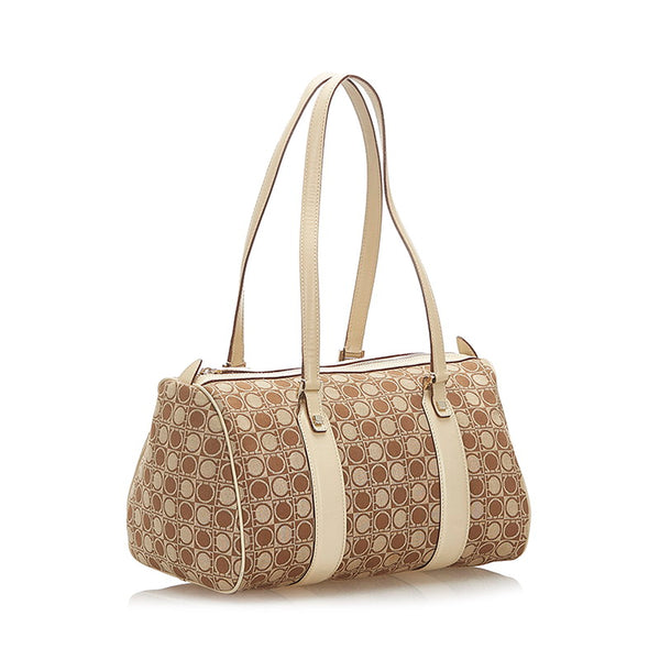 サルヴァトーレフェラガモ ガンチーニ AU21/3341 ベージュ キャンバス レザー ボストンバッグ レディース Salvatore Ferragamo 中古