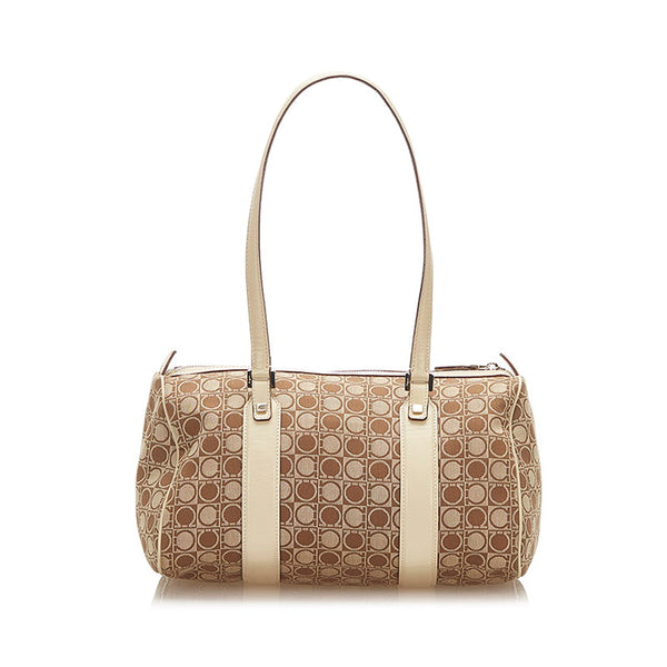 サルヴァトーレフェラガモ ガンチーニ AU21/3341 ベージュ キャンバス レザー ボストンバッグ レディース Salvatore Ferragamo 中古