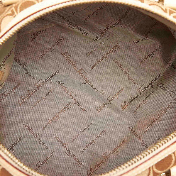 サルヴァトーレフェラガモ ガンチーニ AU21/3341 ベージュ キャンバス レザー ボストンバッグ レディース Salvatore Ferragamo 中古