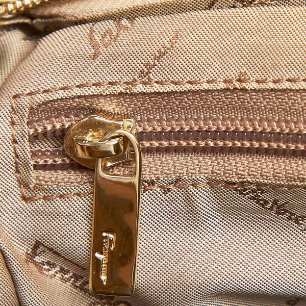 サルヴァトーレフェラガモ ガンチーニ AU21/3341 ベージュ キャンバス レザー ボストンバッグ レディース Salvatore Ferragamo 中古