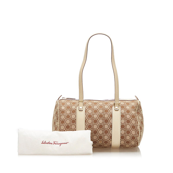 サルヴァトーレフェラガモ ガンチーニ AU21/3341 ベージュ キャンバス レザー ボストンバッグ レディース Salvatore Ferragamo 中古