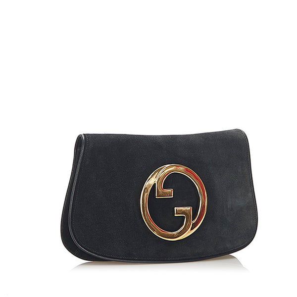 グッチ オールドグッチ ブラック ゴールド スウェード クラッチバッグ レディース GUCCI 中古