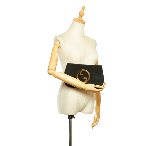 グッチ オールドグッチ ブラック ゴールド スウェード クラッチバッグ レディース GUCCI 中古