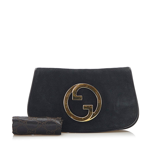 グッチ オールドグッチ ブラック ゴールド スウェード クラッチバッグ レディース GUCCI 中古