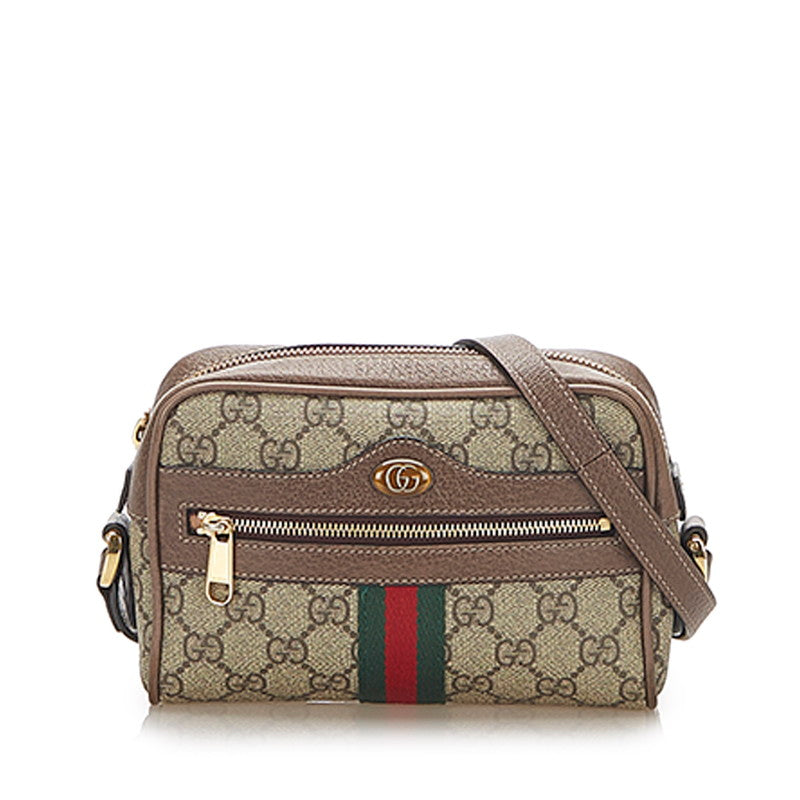 グッチ オフィディア　 シェリーライン 517350 ベージュ ブラウン PVC レザー ショルダーバッグ レディース GUCCI 中古