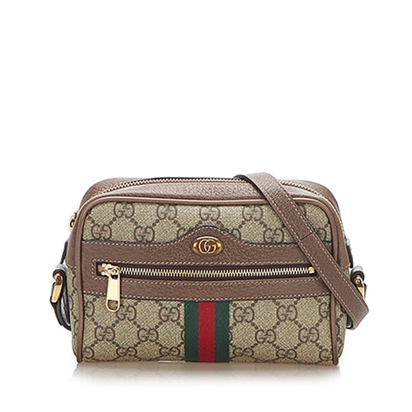 グッチ オフィディア　 シェリーライン 517350 ベージュ ブラウン PVC レザー ショルダーバッグ レディース GUCCI 中古