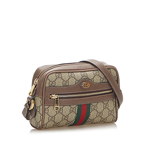 グッチ オフィディア　 シェリーライン 517350 ベージュ ブラウン PVC レザー ショルダーバッグ レディース GUCCI 中古