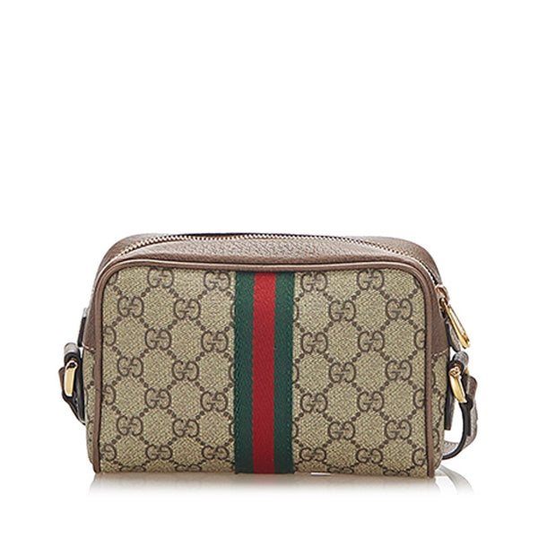グッチ オフィディア　 シェリーライン 517350 ベージュ ブラウン PVC レザー ショルダーバッグ レディース GUCCI 中古